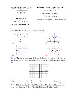 Đề kiểm tra chất lượng Toán 12 (Có đáp án) - Năm học 2016-2017 - Nguyễn Hữu Tài